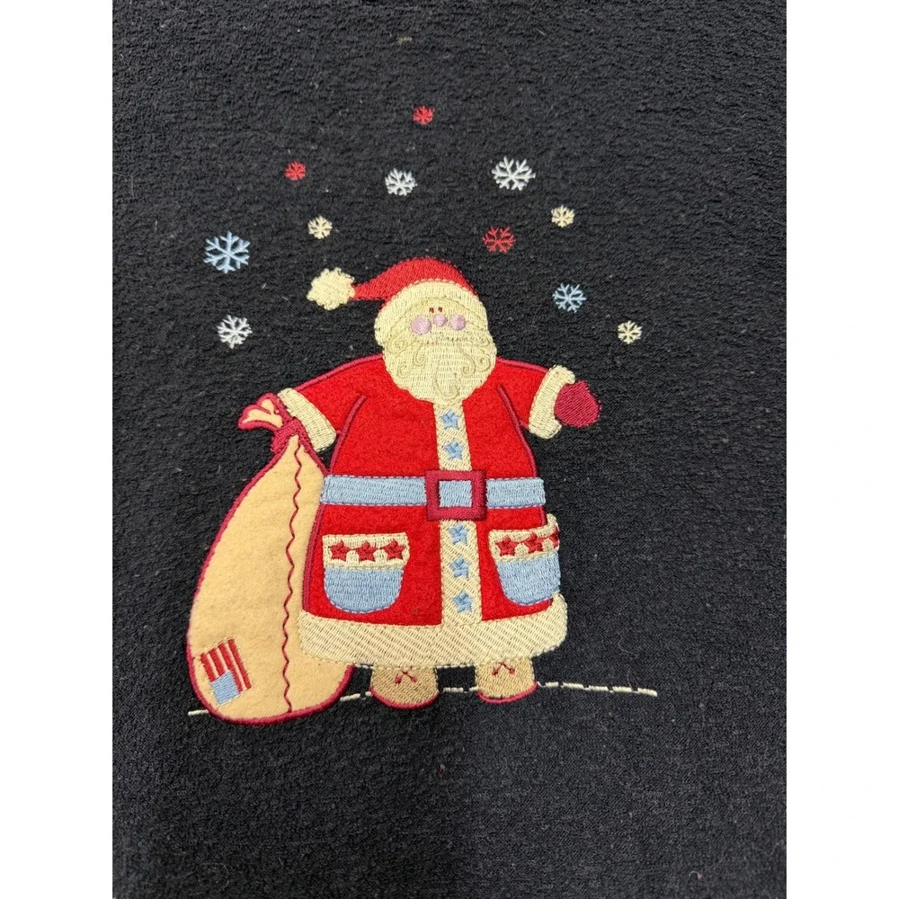CJ Banks‎ Women's 1X Navy Blue Mock Neck Long Sleeve Embroidered Santa Fleece